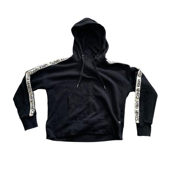 Calvin Klein Performance Spellout Black Knit Athleisure Hooded Sweatshirt Small - Picture 1 of 4